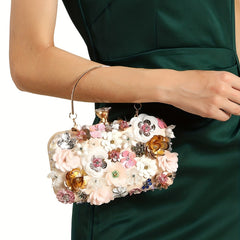 Small Rhinestone Clutch Bag Mini Flower Evening Bag for Women's Party
