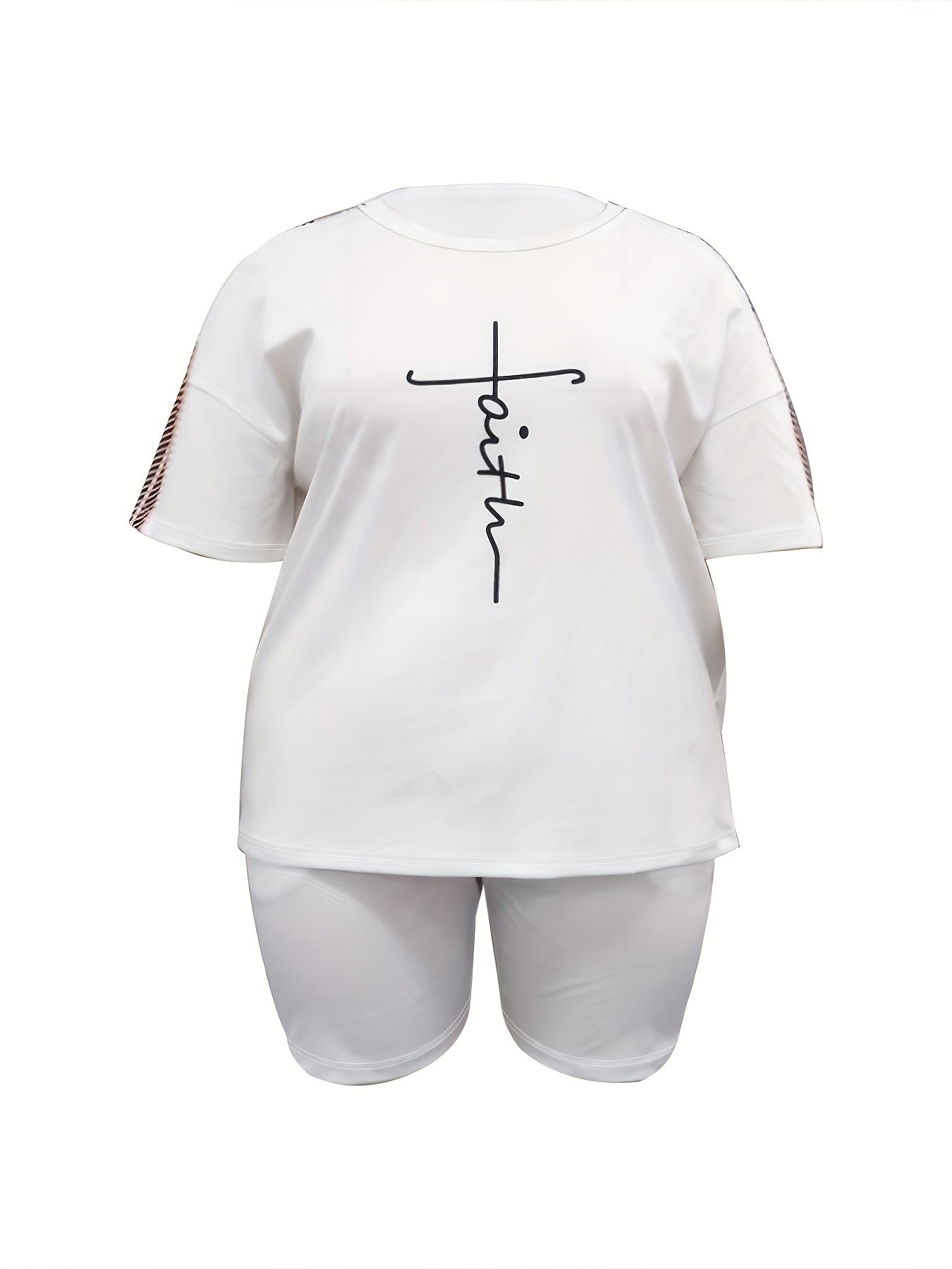 Letter & Plaid Print Tee & Shorts Set