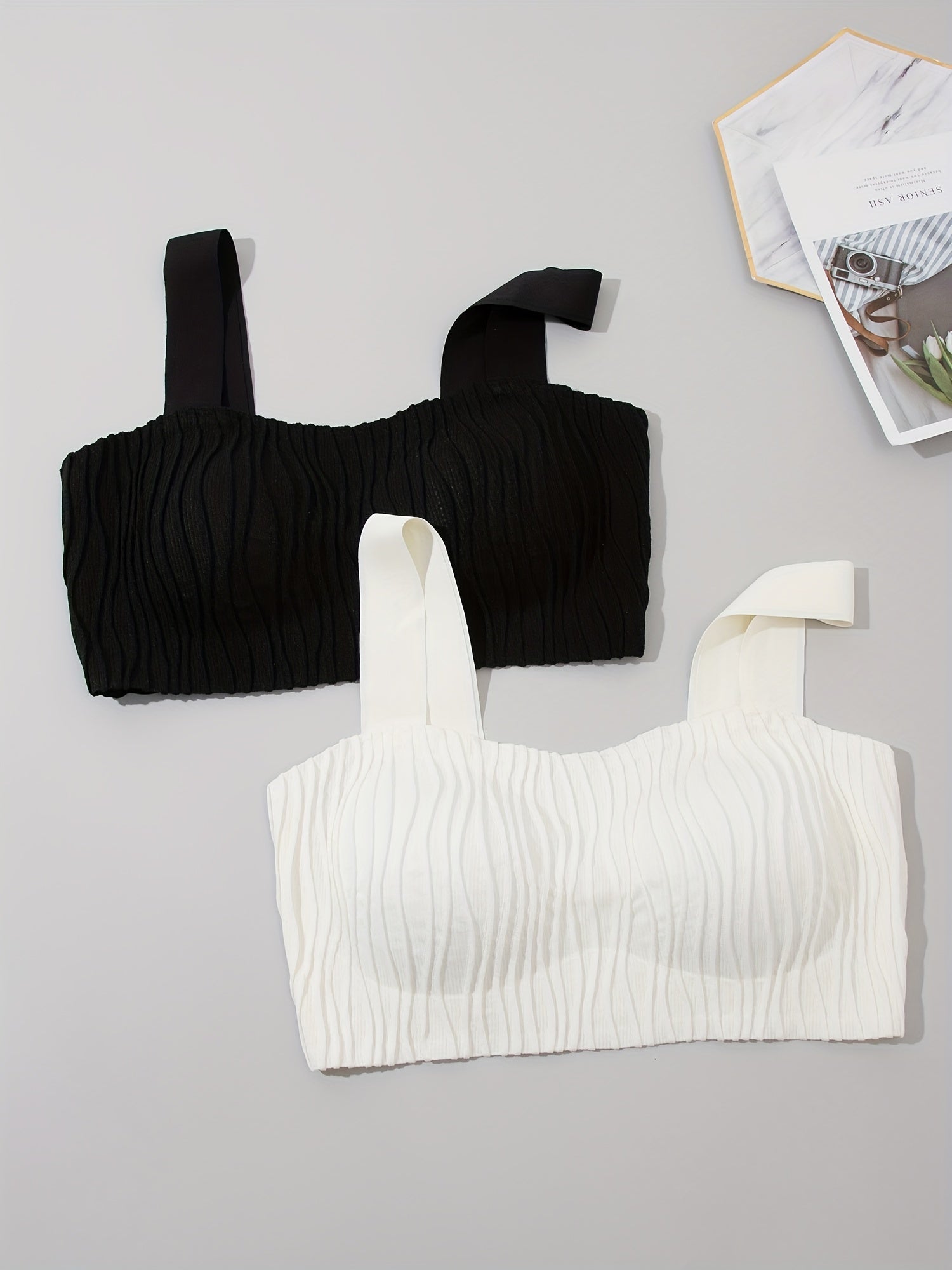 2pcs Wireless Bras Full Coverage Comfortable Solid Textured