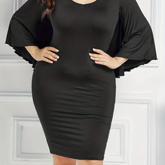 Sexy Dress Solid Layered Batwing Sleeve Bodycon Midi Dress