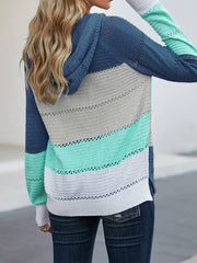 Zip Up Knit Cardigan Hollow Hooded Sweater