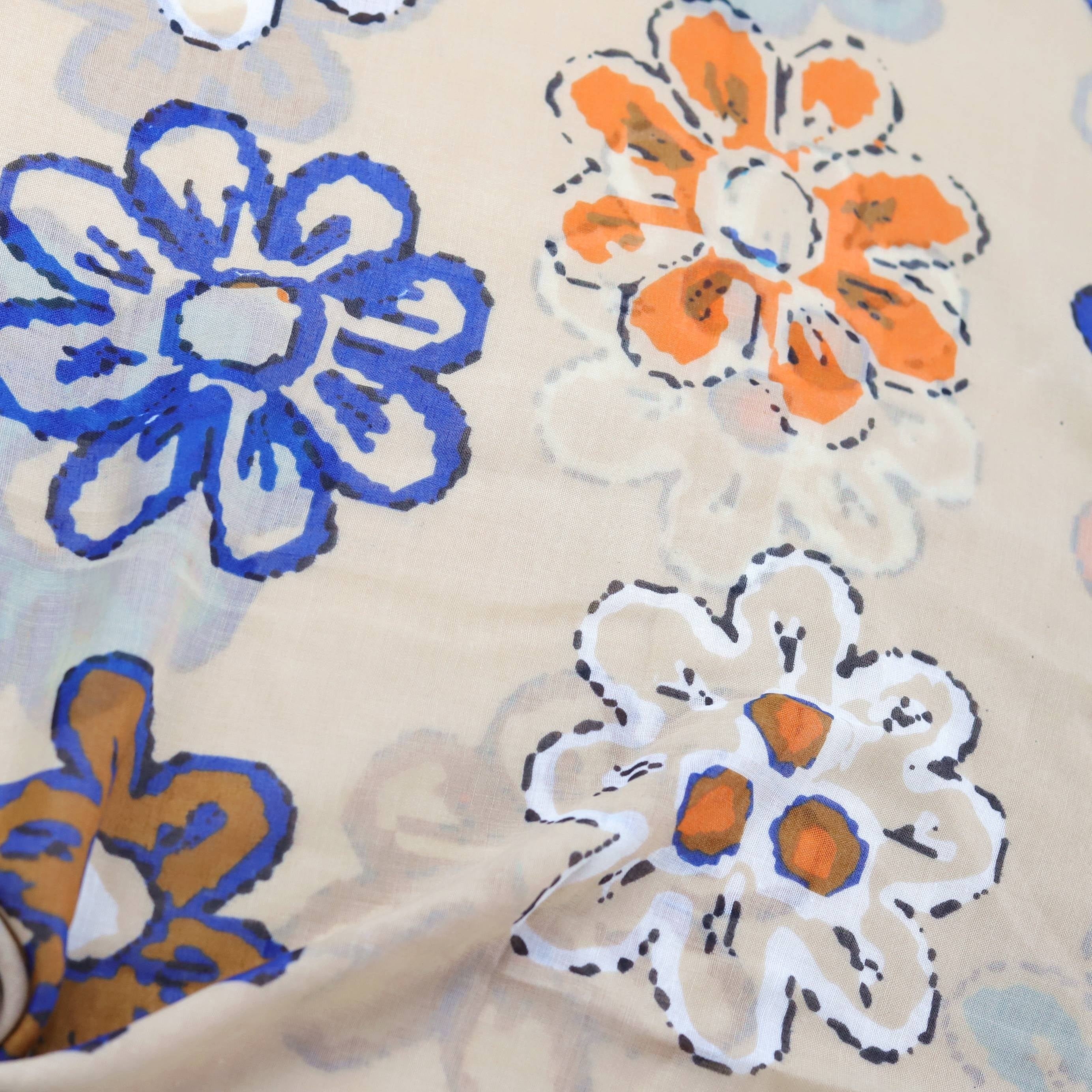 Colorful Flower Graffiti Tassel Scarf Beige Printed Shawl