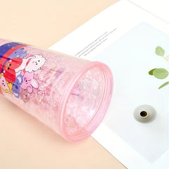 Animal Pattern Plastic Water Cup With Straw