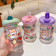 500ml Cartoon Plastic Water Bottle with Straw