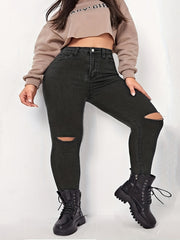 Ripped Skinny Jeans, Button Fly, Medium Stretch