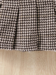 Girl's Ribbed Turtleneck Top & Houndstooth Pleated Skirt Set