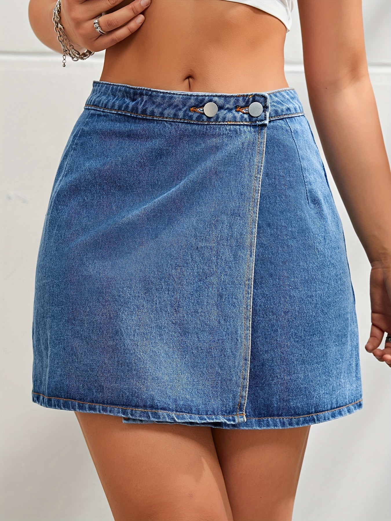 High Waist Asymmetrical Denim Skirt