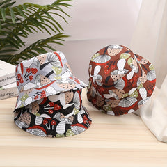 Cartoon Mushroom Print Bucket Hat Lightweight Reversible Fisherman Cap