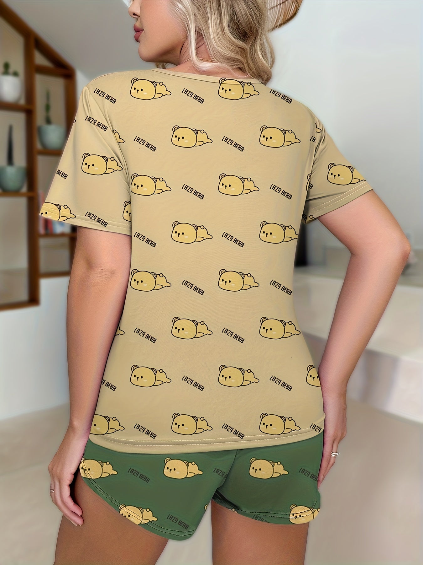 Bear Print Pajama Set Short Sleeve Top & Shorts