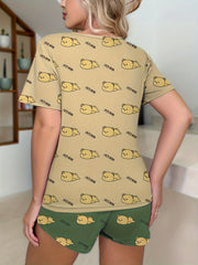 Bear Print Pajama Set Short Sleeve Top & Shorts