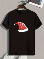 Christmas Hat Pattern Print Men's Comfy Sports T-shirt