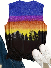 Graphic Print Crew Neck Tank Top Summer Sleeveless Women's Top