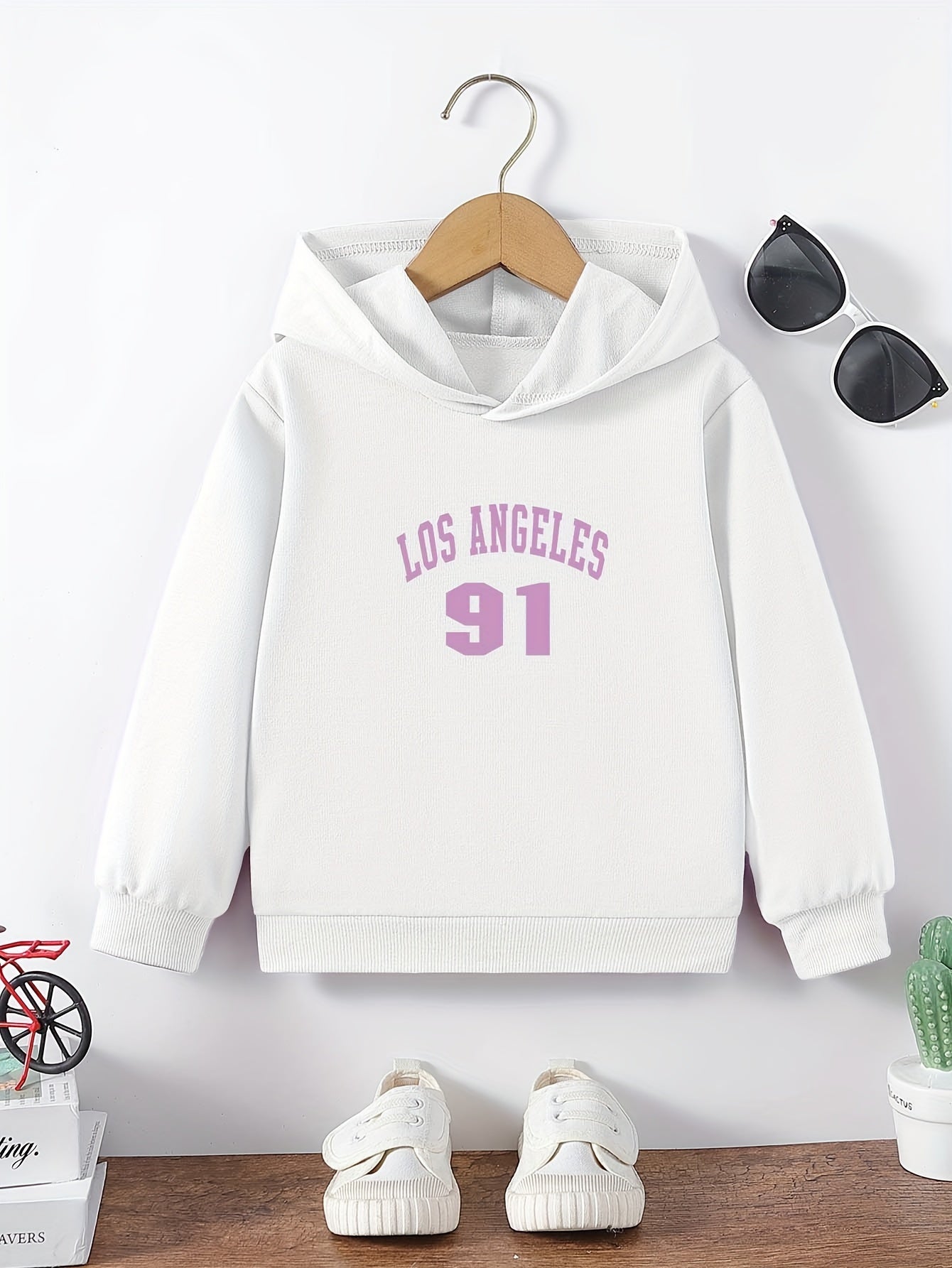 Girls LA Print Hooded Sweatshirt Top Long Sleeve Pullovers