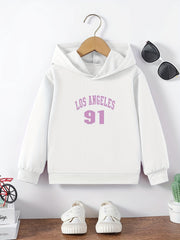 Girls LA Print Hooded Sweatshirt Top Long Sleeve Pullovers