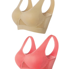 2 Pack Plus Size Sports Bra Set Women's Plus Solid Hollow Out Wireless