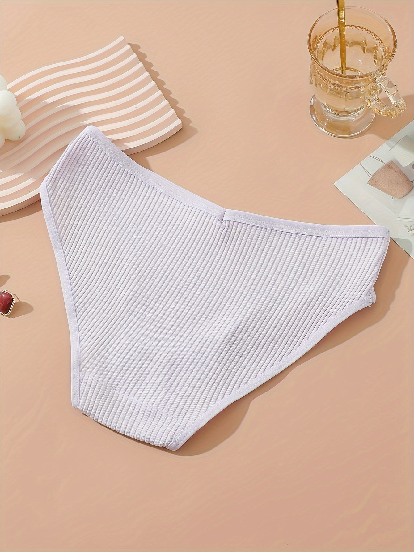 5pcs Solid Ribbed Briefs Comfy Panties Women's Lingerie