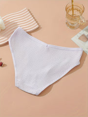 5pcs Solid Ribbed Briefs Comfy Panties Women's Lingerie