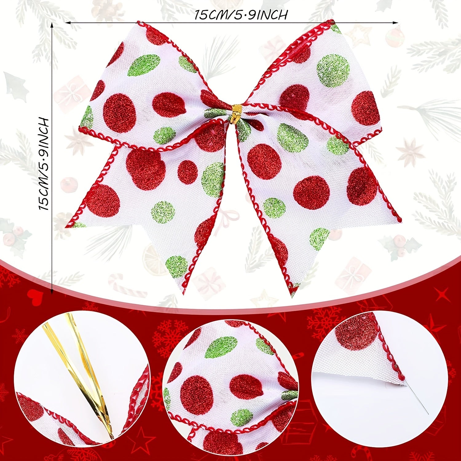 12pcs Red Green Christmas Bows Decoration 15-24cm