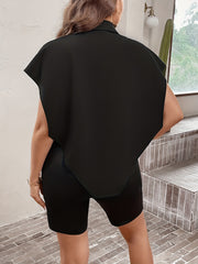 Sexy Cap Sleeve Button-Up Shirt & Biker Shorts Set
