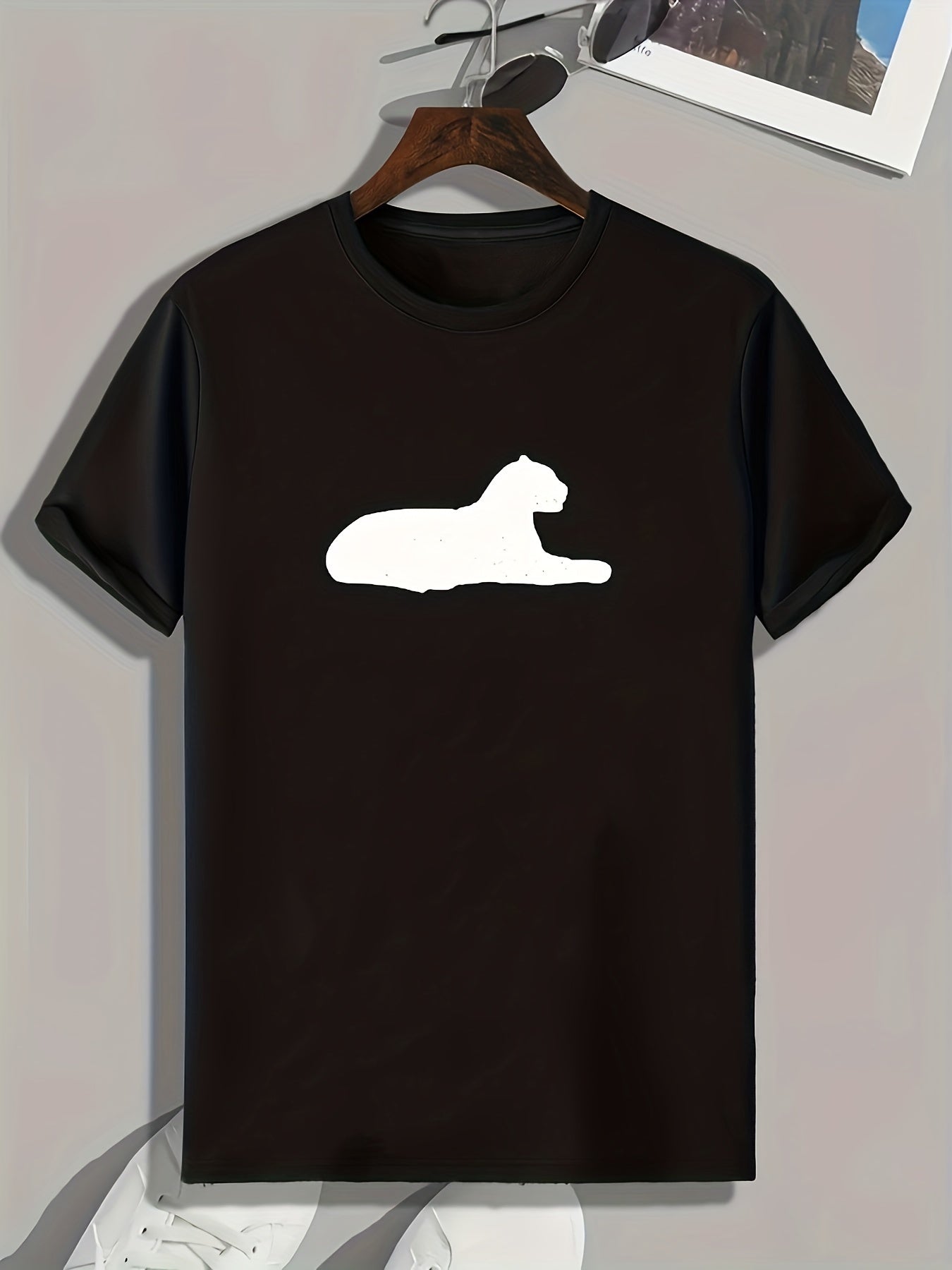 Cat Silhouette Print Men's Comfy T shirt Active Stretch Tee for Summer