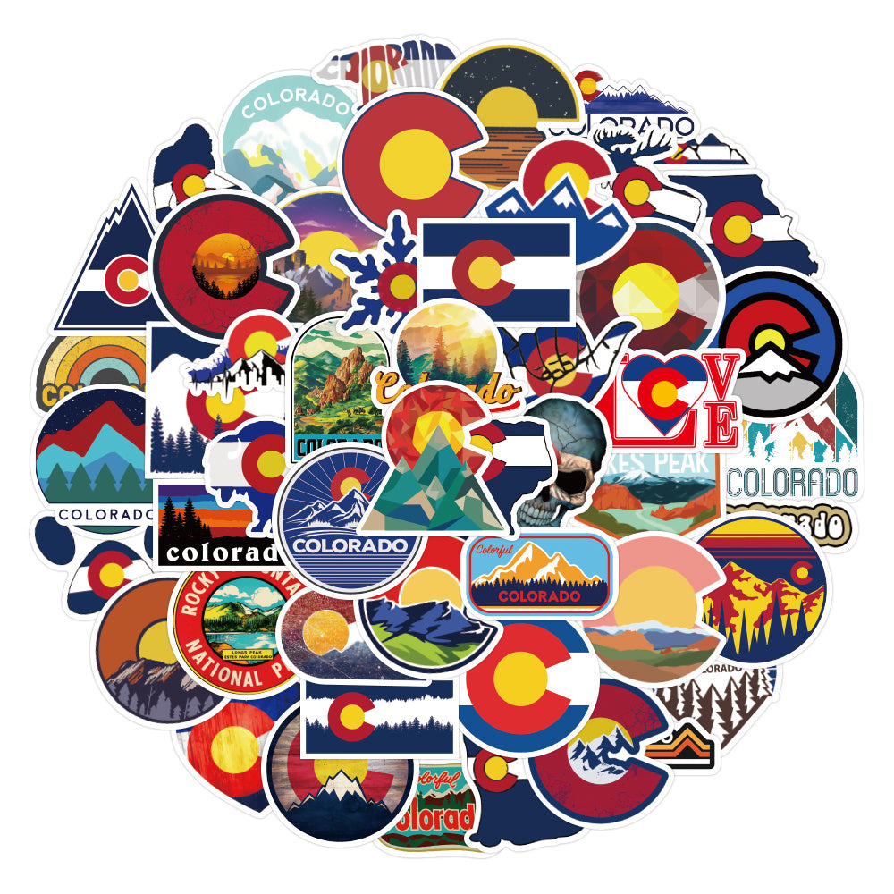 50PCS Waterproof Colorado State Map Stickers for Luggage Helmets & Laptops