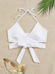 Criss Cross Surplice V Neck Halter Bikini Top