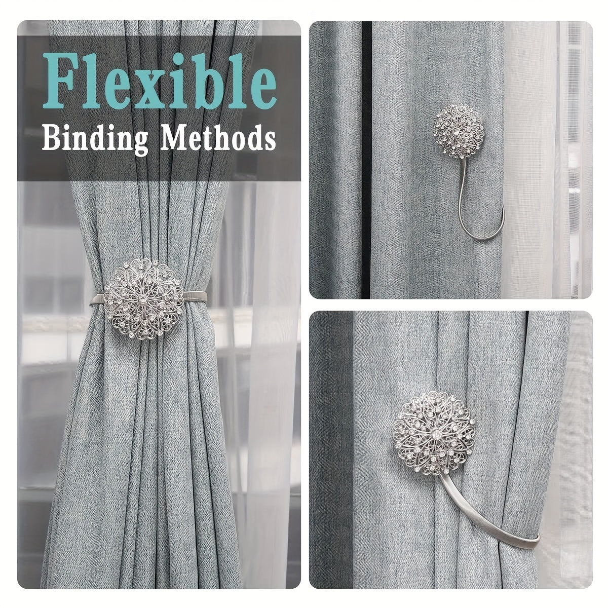 Magnetic Curtain Tiebacks Crystal Flower Drapery Holdbacks