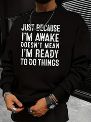 Funny Slogan Print Sweatshirt Men's Casual Graphic Crew Neck Pullover Sweatshirt
