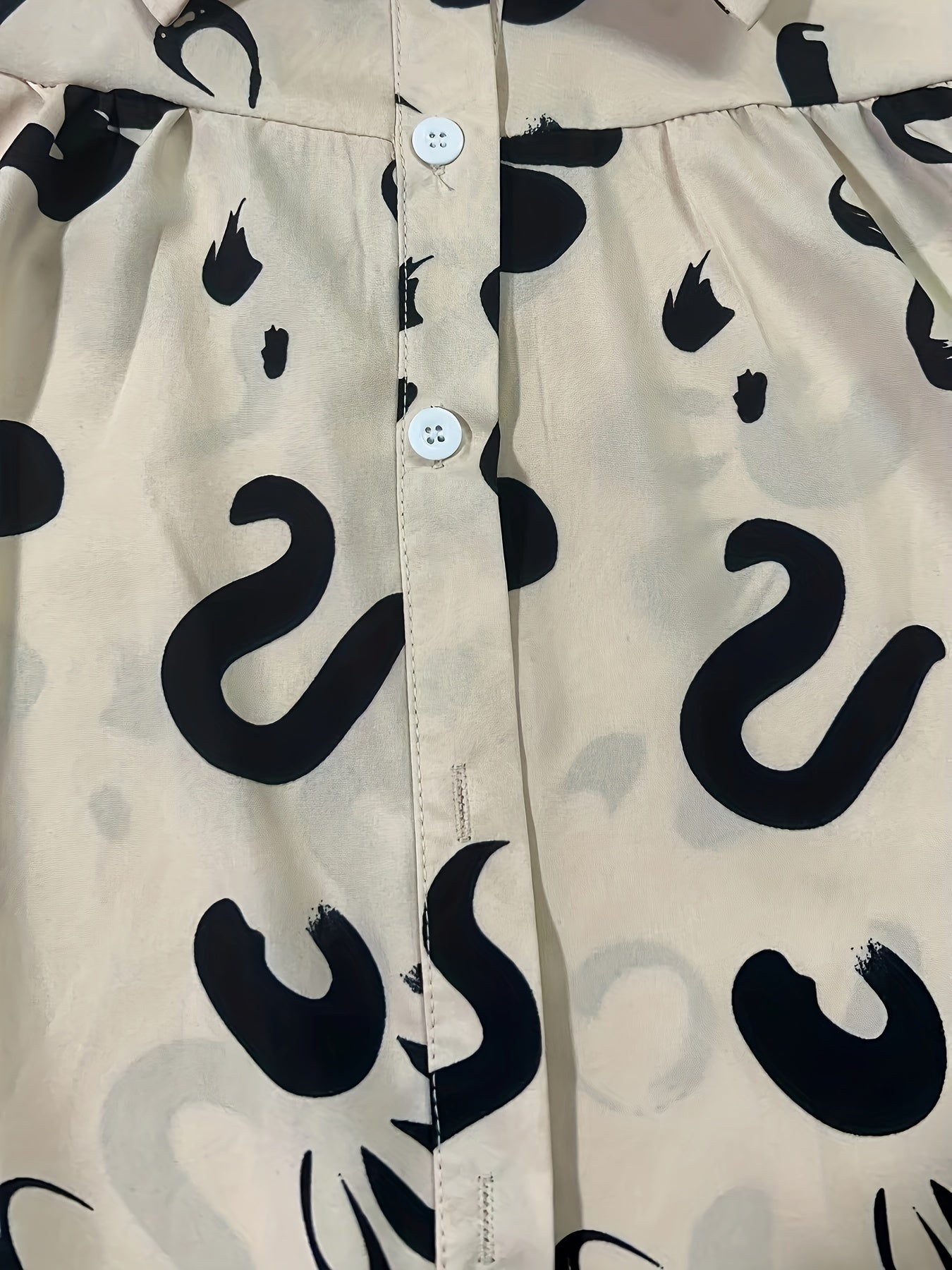 Graffiti Print Button Up Lantern Sleeve Blouse