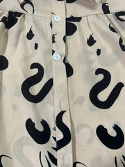 Graffiti Print Button Up Lantern Sleeve Blouse