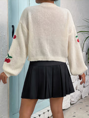 Y2K Cherry Embroidered Knit Cardigan Open Front Long Sleeve Sweater