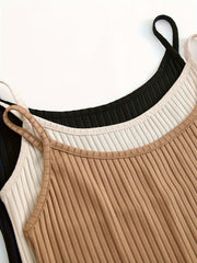 Ribbed Pajama Set Crew Neck Cami Top & Shorts Women's Loungewear