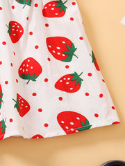 Girls Strawberry Print Sleeveless Dress & Hat Set