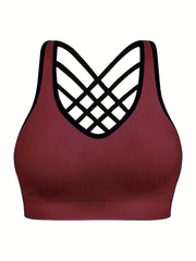 Sports Bra Women's Plus Solid Seamless Padded Cross Back Fitness Bra