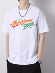 Cotton Letter Print Men's Graphic Crew Neck Active T shirt