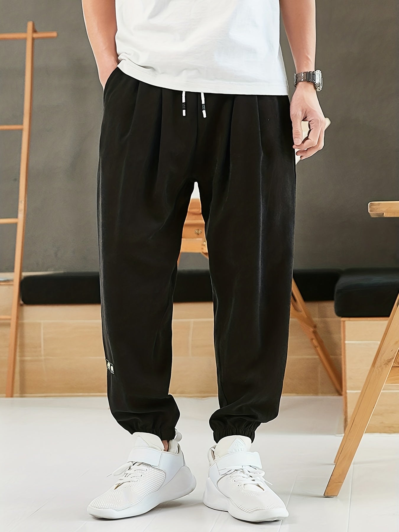Men's Faux Suede Jogger Pants Loose Trousers