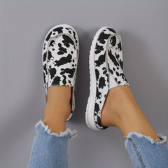 Women's Cow Print Mule Sneakers Slip On Canvas Shoes Lightweight