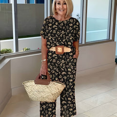 Floral Print Two-piece Set Wide Leg Pants & Tee