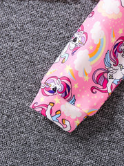 Girls Unicorn Full Print Hoodie Cropped Sweatshirt Pullover