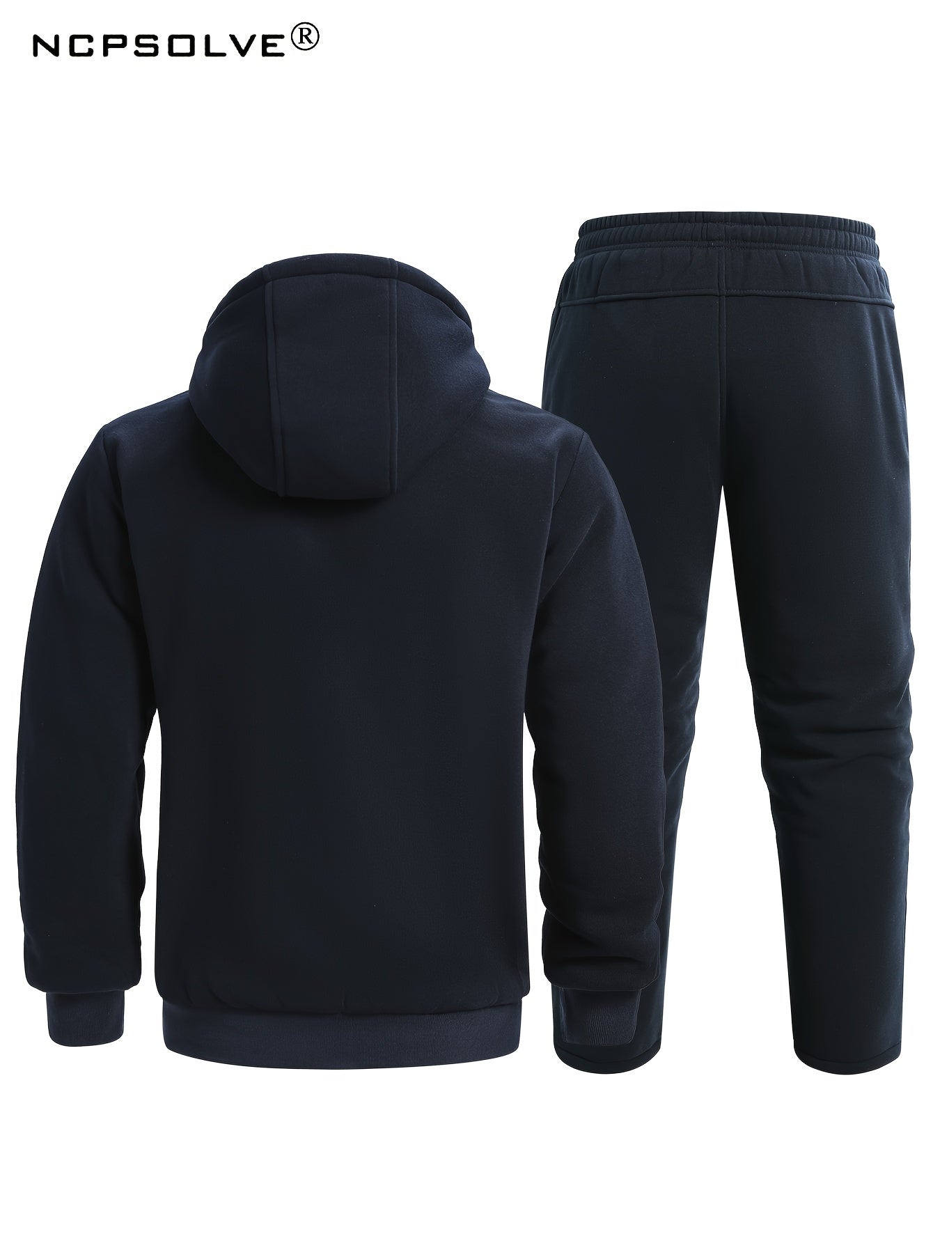 Men's 2 Pcs Zip Warm Hooded Jacket & Thermal Pants for Winter