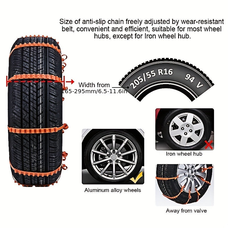 Universal Snow Chains 12PCS Emergency Winter Anti Skid Chains for Car Truck SUV