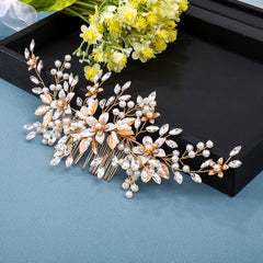 Leaf Flower Bride Wedding Hair Comb Faux Pearl Bridal Hair Piece Crystal