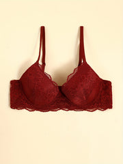 Floral Lace Push Up Bra with Scallop Trim