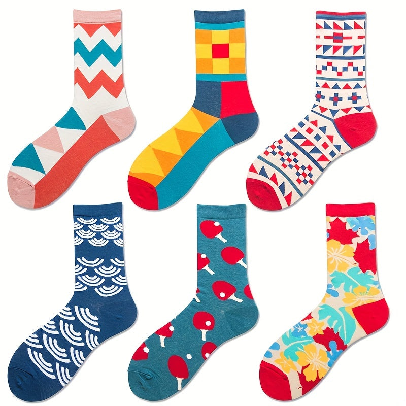 6 Pairs Geometric Pattern Socks Street Socks Women's Stockings
