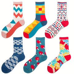 6 Pairs Geometric Pattern Socks Street Socks Women's Stockings
