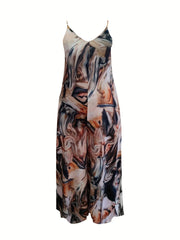 Fluid Print V Neck Cami Jumpsuit With Pockets