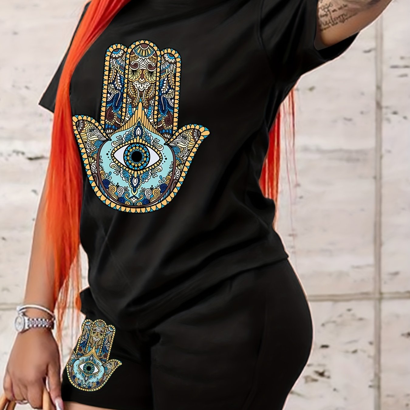 Graphic Print Tee & Biker Shorts Set