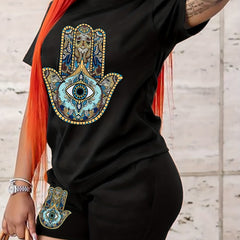 Graphic Print Tee & Biker Shorts Set
