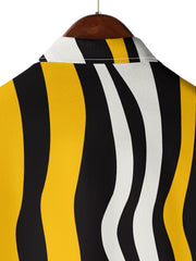 Wave Stripes Print Short Sleeve Beach Shirts Summer Casual
