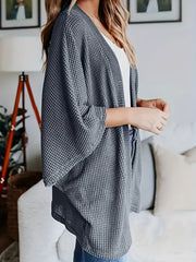 Solid Waffle Batwing Sleeve Open Front Cardigan